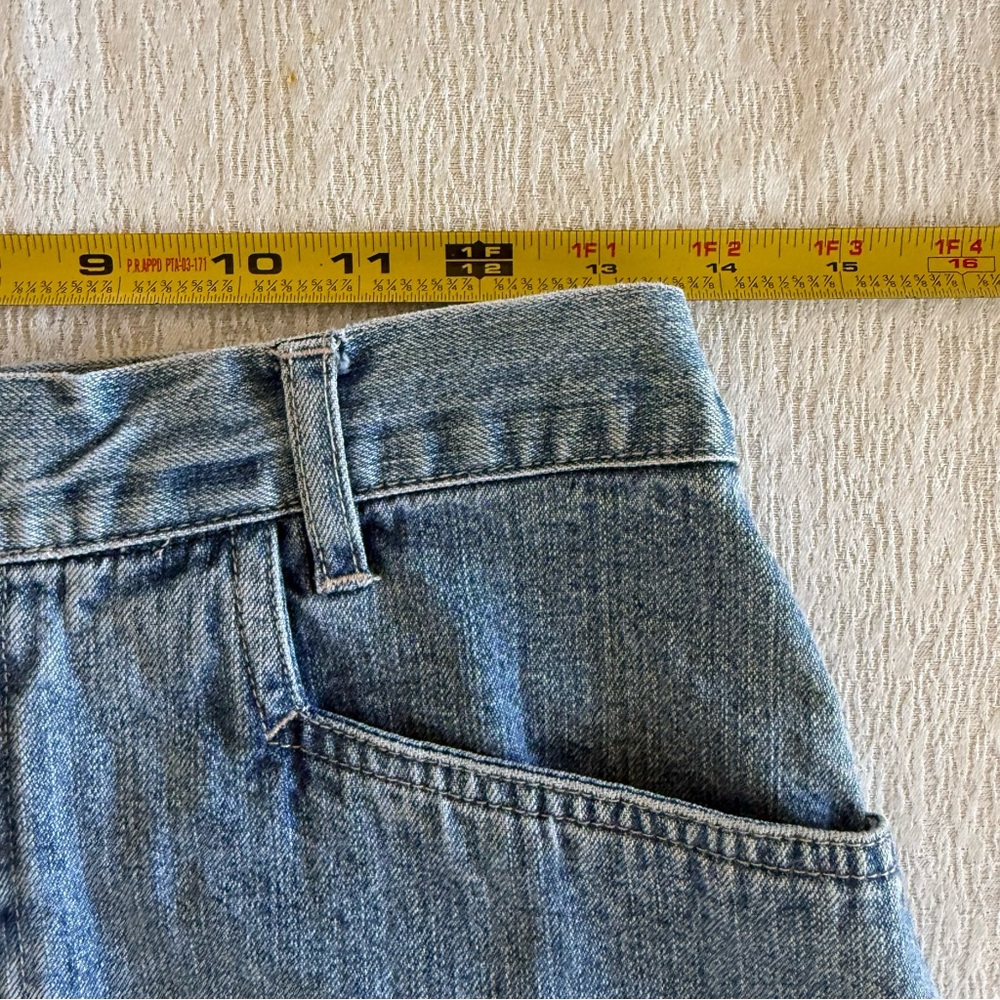Denim Mini‎ Skirt Tribal Trim Frayed Hem Cotton Blue Size 9/10 - Picture 7 of 15